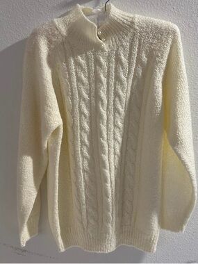Cream Cable Knit Mock Neck Sweater